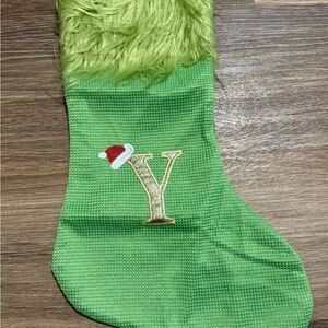 Green Christmas Stocking with Gold Initial